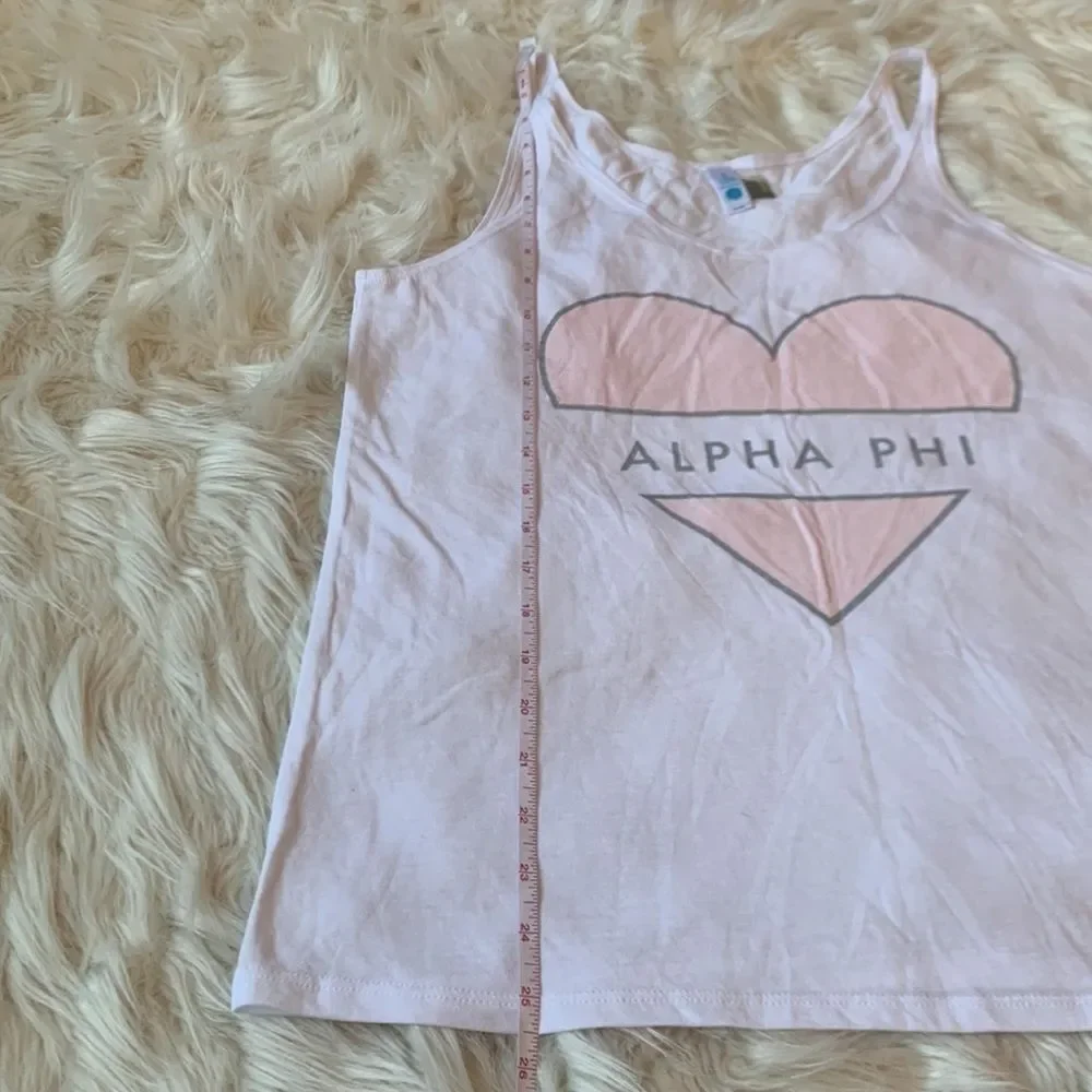 Brand New Never Worn White Pink and Silver Alpha Phi Hear Tank Top Size Small